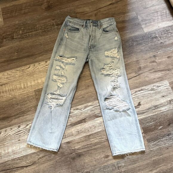 Abercrombie & Fitch Annie High Rise Ankle Straight Distressed Jeans Size 27/4 - Picture 1 of 6